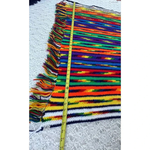 Rainbow Colors Granny Crochet Afghan Tasseled Fringed Blanket Multi 42" - Picture 4 of 11